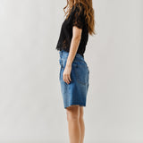 Double Waisted Denim Bermuda Shorts – Button Closure