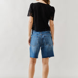 Double Waisted Denim Bermuda Shorts – Button Closure