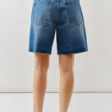 Double Waisted Denim Bermuda Shorts – Button Closure