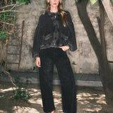 Floral Embroidered Barrel Leg Jeans - Faded Black