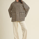 Cozy in Stripes Button-Up Jacket - Black Combo