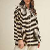 Cozy in Stripes Button-Up Jacket - Black Combo