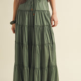 One Brynn Cotton Tiered Maxi Skirt - Dill