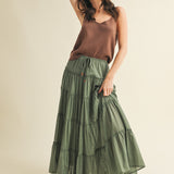 One Brynn Cotton Tiered Maxi Skirt - Dill