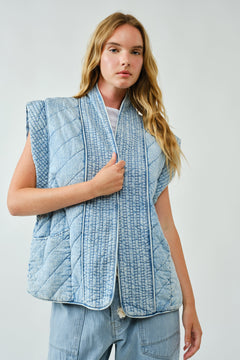 Fuji Quilted Denim Vest - Washed Denim