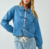 Chloe Bow Quilted Denim Jacket - Denim