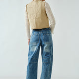 Floral Embroidered Barrel Leg Jeans - Medium Wash