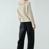 Floral Embroidered Barrel Leg Jeans - Faded Black