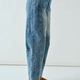 Floral Embroidered Barrel Leg Jeans - Medium Wash - FINAL SALE