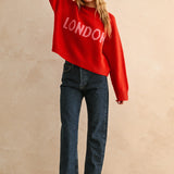 City Print Casual Sweater - London Red