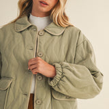 Magnolia Wave Quilted Cotton Jacket - Olive