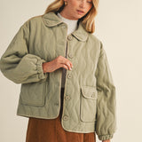 Magnolia Wave Quilted Cotton Jacket - Olive