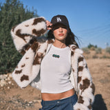 Unreal Cow Print Faux Fur Jacket