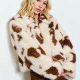 Unreal Cow Print Faux Fur Jacket