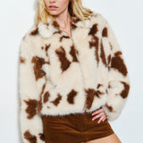 Unreal Cow Print Faux Fur Jacket