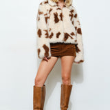 Unreal Cow Print Faux Fur Jacket