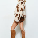 Unreal Cow Print Faux Fur Jacket
