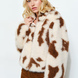 Unreal Cow Print Faux Fur Jacket
