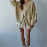 Willow Boho Tie Cardigan - Light Taupe