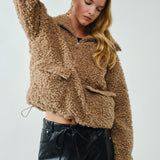 Ultra Soft Half Zip Teddy Jacket - Taupe