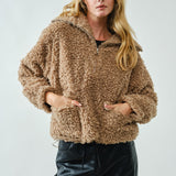 Ultra Soft Half Zip Teddy Jacket - Taupe