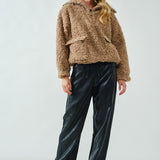 Ultra Soft Half Zip Teddy Jacket - Taupe