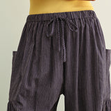Quinn Loose Cotton Pinstripe Pants - Navy/Stone