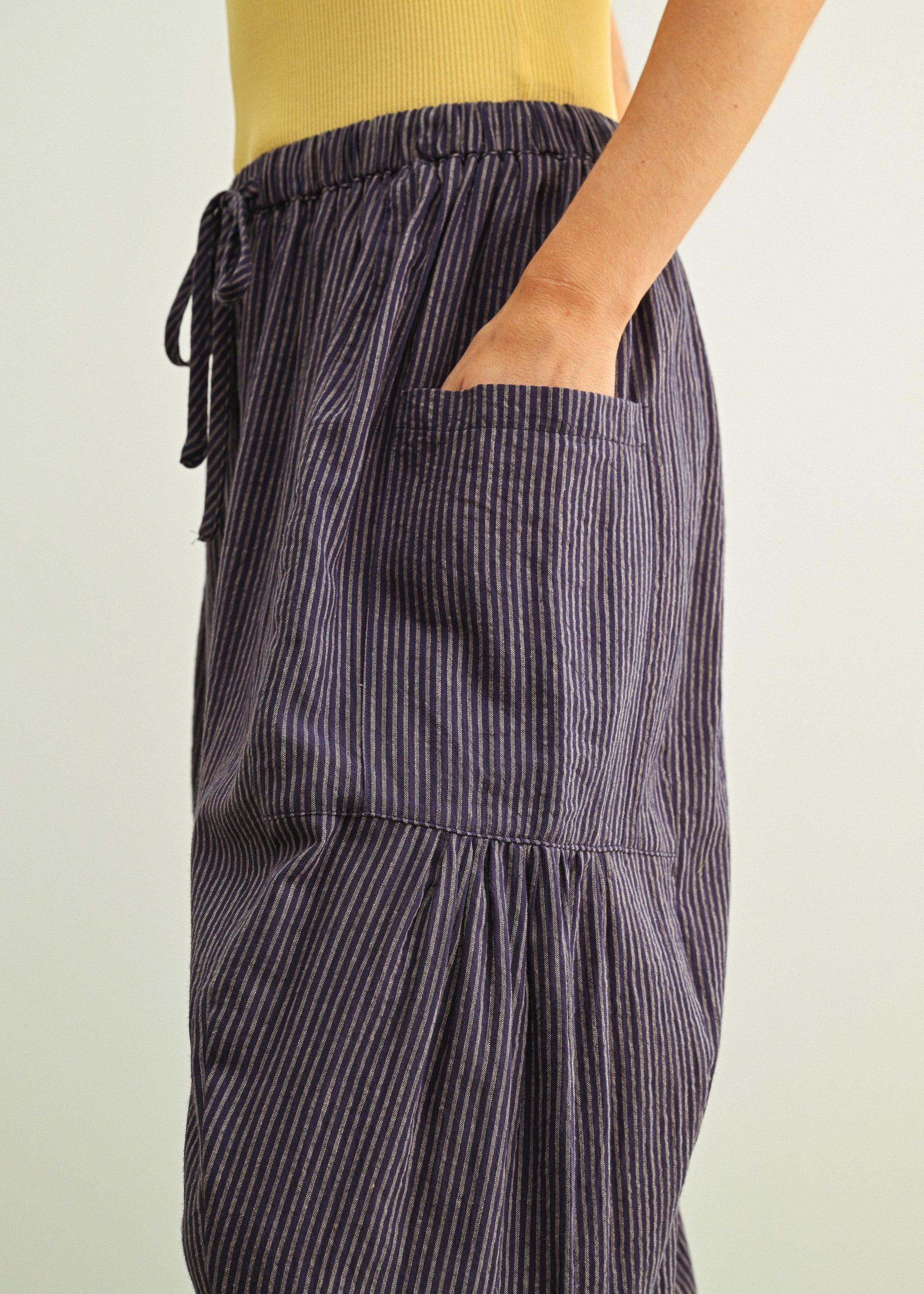 Quinn Loose Cotton Pinstripe Pants - Navy/Stone