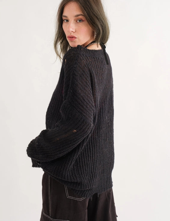 COZY Distressed Loose Pullover Sweater - alldeserved.com