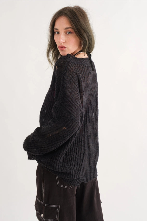 COZY Distressed Loose Pullover Sweater - alldeserved.com