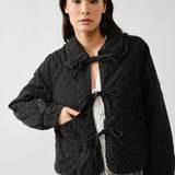 Chloe Bow Quilted Denim Jacket - Black