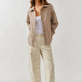 Floral Embroidered Barrel Leg Jeans - Beige
