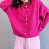 Hailey Button Down Cardigan - Fuchsia