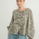 Amara Bow Leopard Denim Blouse - alldeserved.com