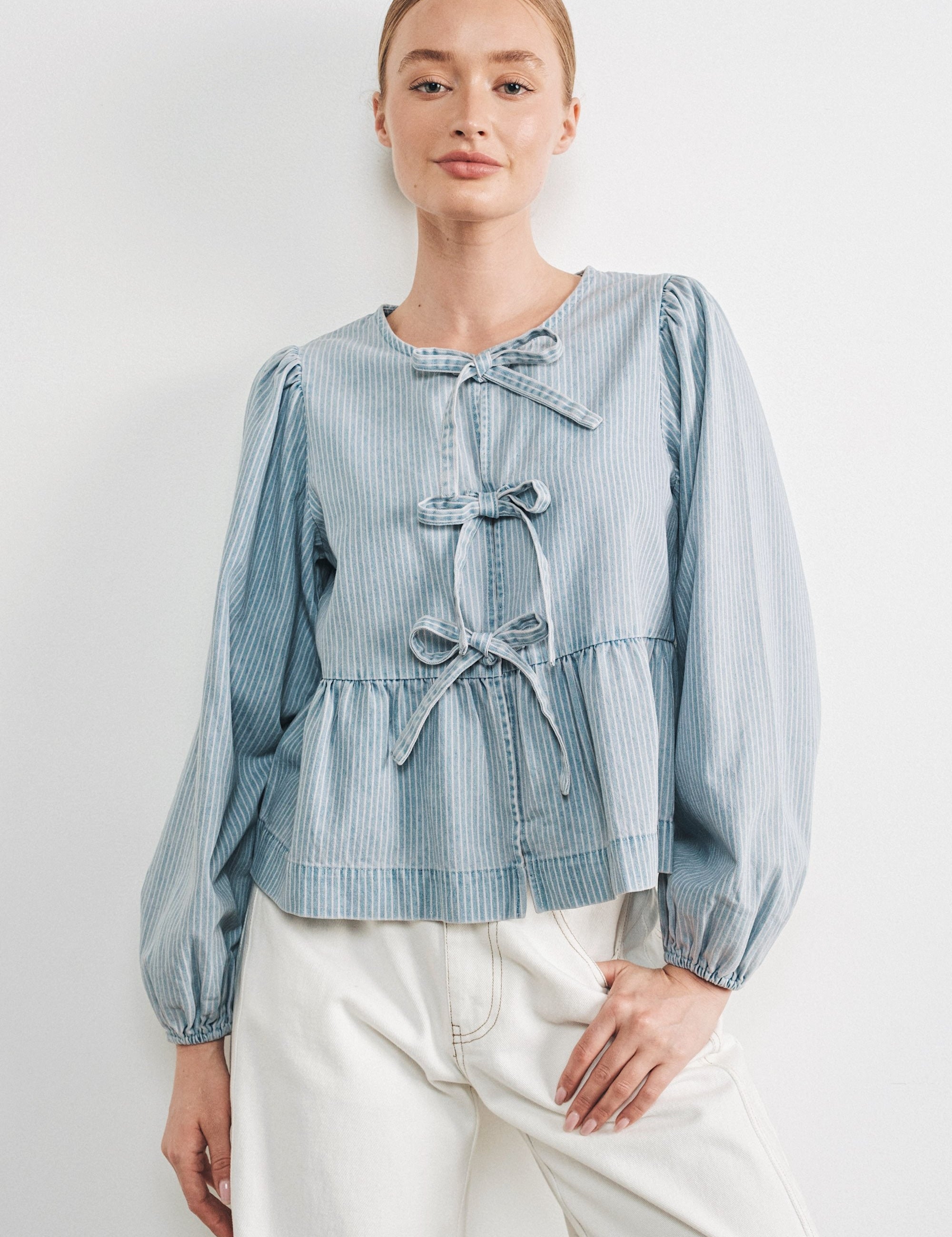 Amara Bow Denim Blouse - alldeserved.com