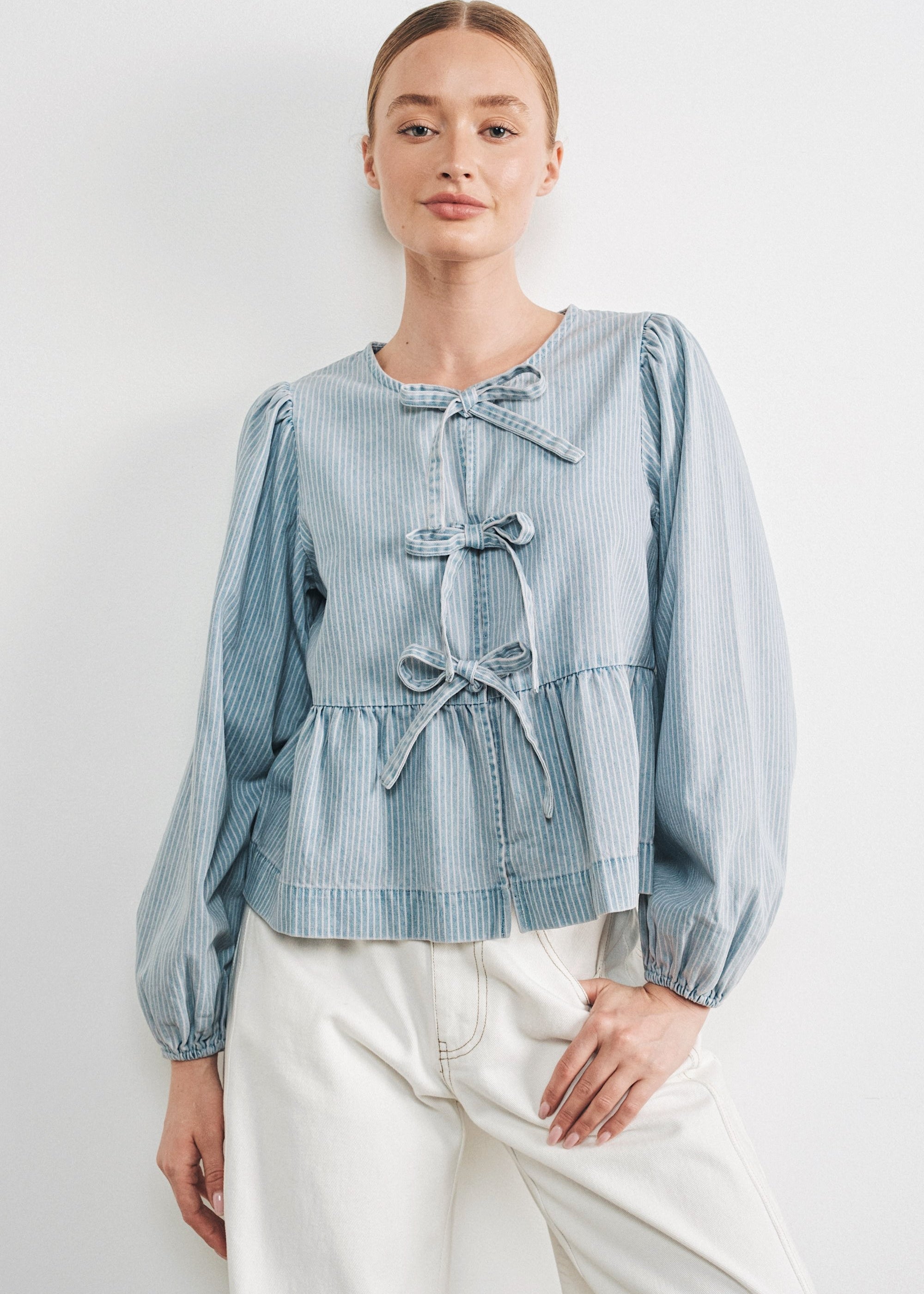 Amara Bow Denim Blouse - alldeserved.com