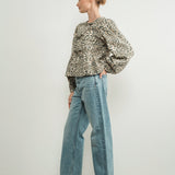 Amara Bow Leopard Denim Blouse - alldeserved.com