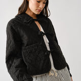 Chloe Bow Quilted Denim Jacket - Black