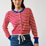 Porta Striped Button Down Cardigan Sweater - Red/Off White