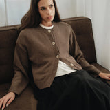Hayes Crew Neck Button-Down Cardigan - Mocha