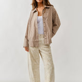 Floral Embroidered Barrel Leg Jeans - Beige