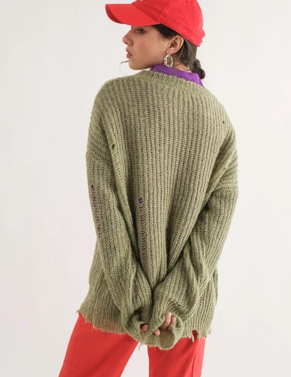 COZY Distressed Loose Pullover Sweater - alldeserved.com