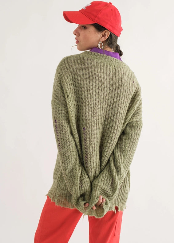 COZY Distressed Loose Pullover Sweater - alldeserved.com