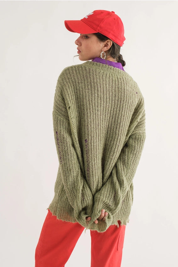 COZY Distressed Loose Pullover Sweater - alldeserved.com