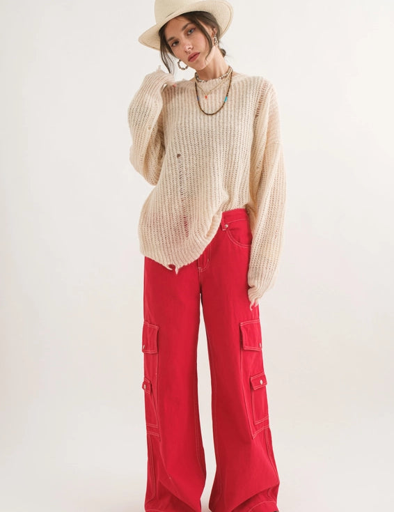 COZY Distressed Loose Pullover Sweater - alldeserved.com