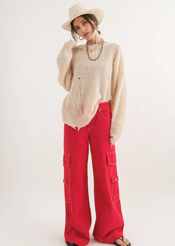 COZY Distressed Loose Pullover Sweater - alldeserved.com