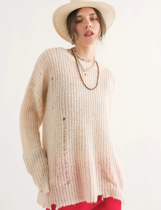 COZY Distressed Loose Pullover Sweater - alldeserved.com