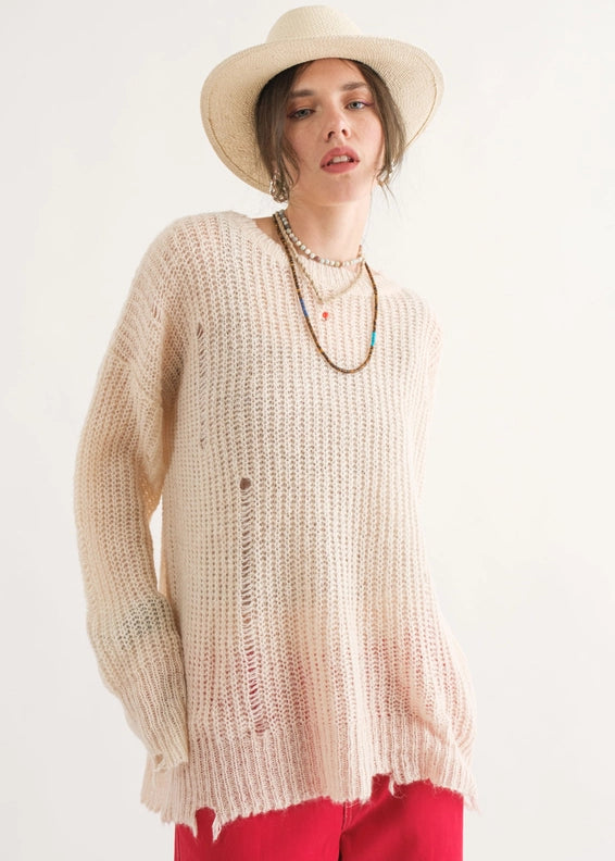 COZY Distressed Loose Pullover Sweater - alldeserved.com
