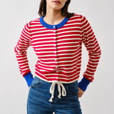Porta Striped Button Down Cardigan Sweater - Red/Off White