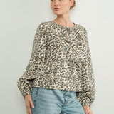 Amara Bow Leopard Denim Blouse - alldeserved.com